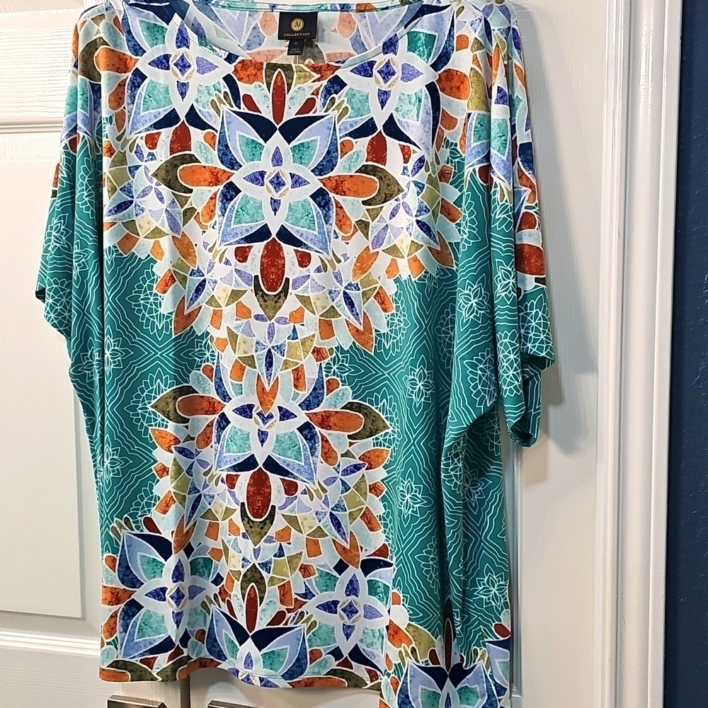 New JM Collection Colorful Roomy Drapey Tunic Teal  XL/XXL - Picture 3 of 11